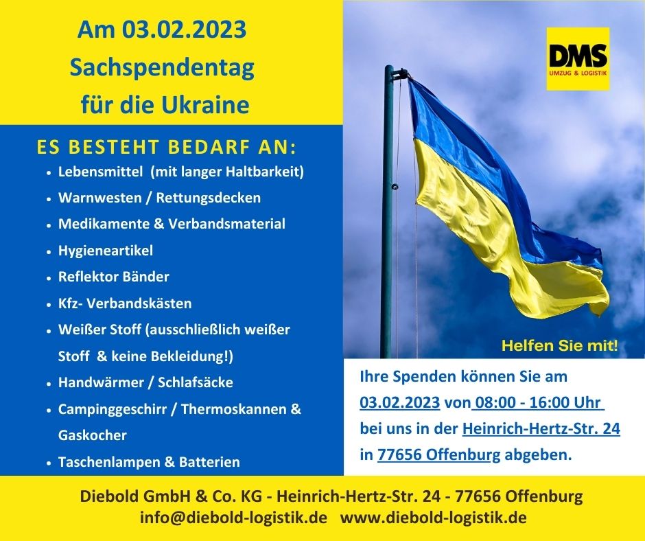 Am 03.02.2023: Sachspenden für die Ukraine